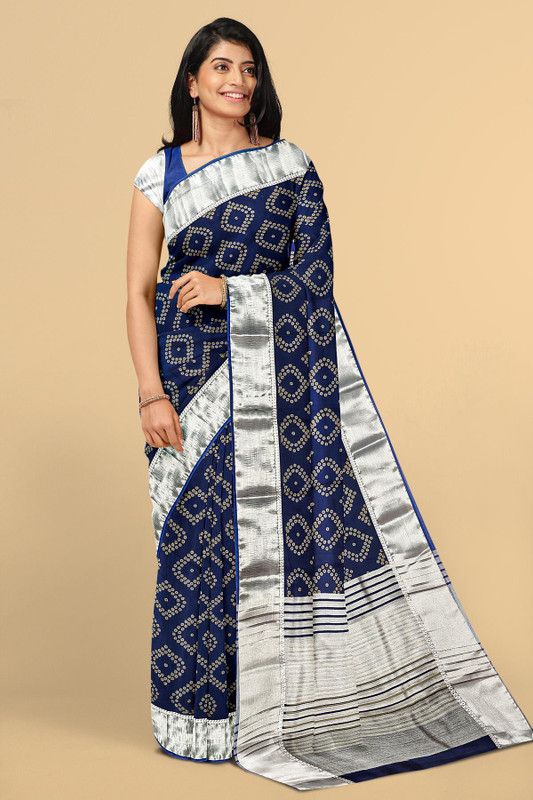 Self Design Daily Wear Silk Blend Saree  (Silver, Blue)