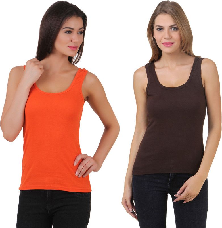 Women Brown, Orange Tank Top/Vest