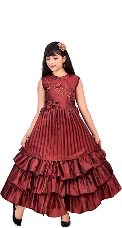 Barbie Girls Maxi/Full Length Party Dress  (Red, 3/4 Sleeve)