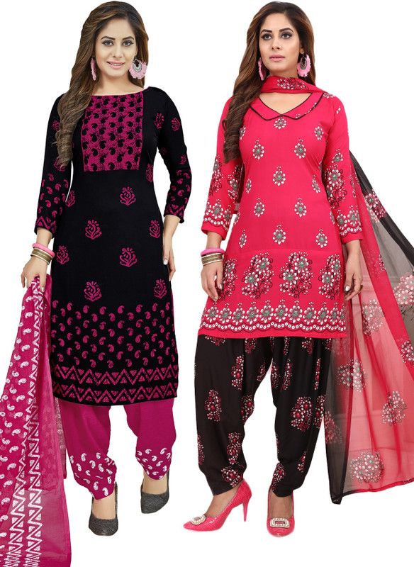 Unstitched Polycotton Salwar Suit Material Floral Print, Printed, Paisley, Chevron/Zig Zag