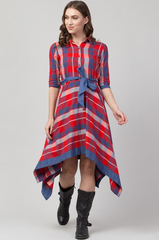 Women Wrap Red, Grey Dress