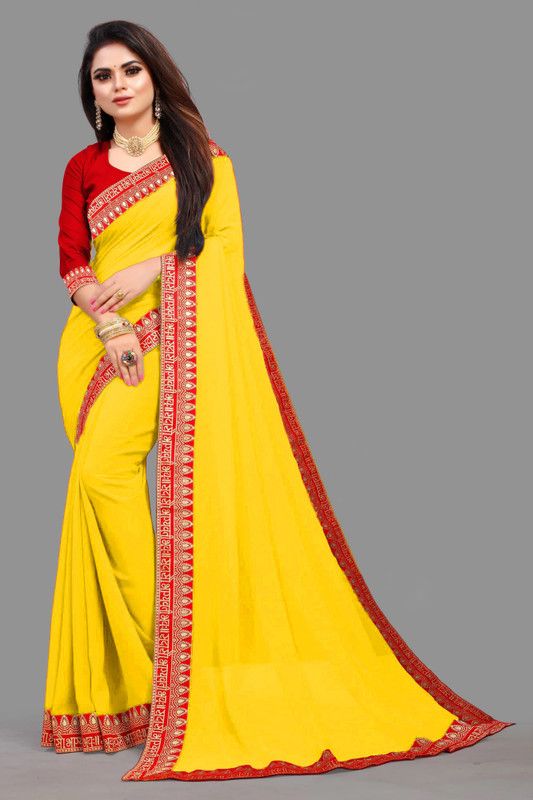 Self Design Bollywood Georgette, Lycra Blend Saree  (Yellow)