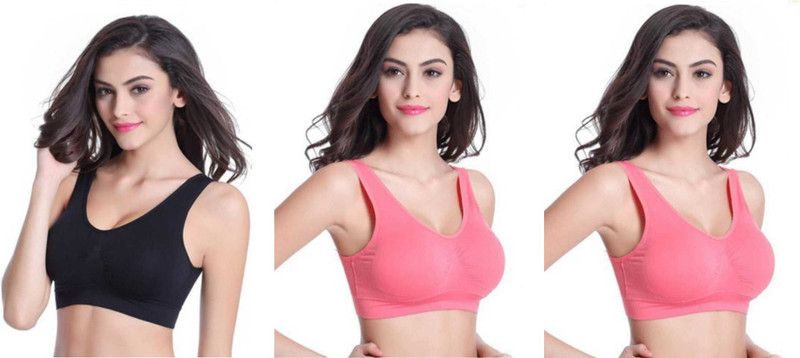 Pack of 3 Women Sports Non Padded Bra  (Black, Pink, Pink)