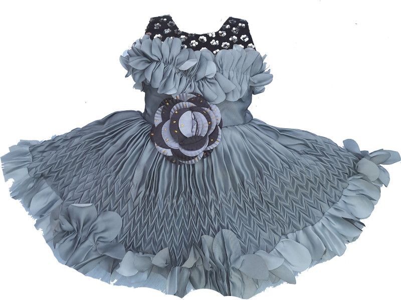 Baby Girls Midi/Knee Length Festive/Wedding Dress  (Grey, Sleeveless)