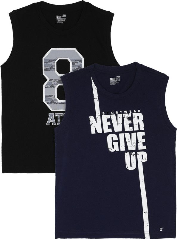 Boys Printed Pure Cotton T Shirt  (Black, Pack of 2)