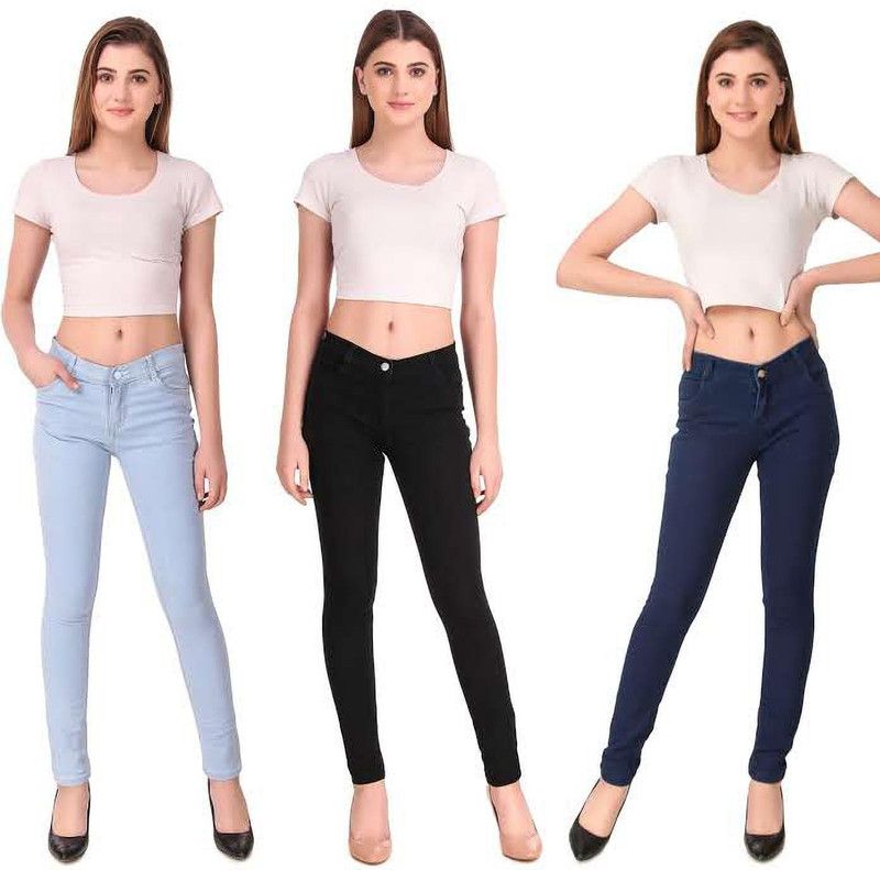 Women Skinny Mid Rise Multicolor Jeans  (Pack of 3)