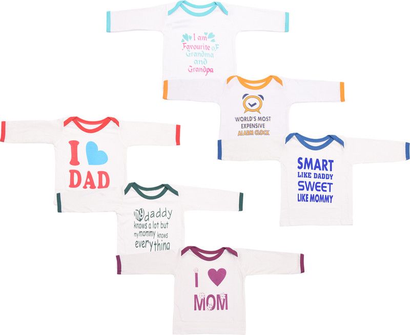 Boys & Girls Printed Cotton Blend T Shirt  (White, Pack of 6)