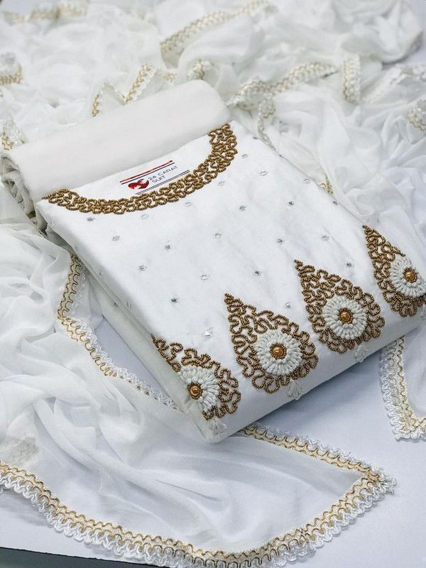 Semi Stitched Cotton Blend Kurta & Palazzo Material Embroidered