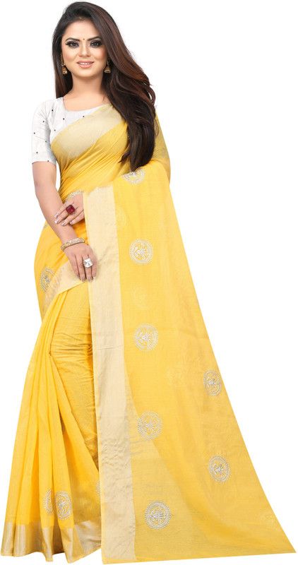 Embroidered Daily Wear Chanderi Saree  (Yellow)