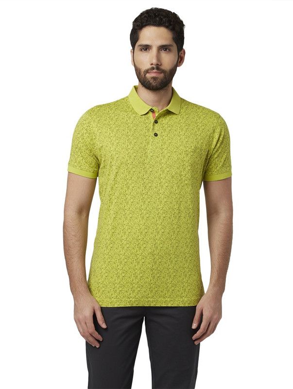 Men Floral Print Polo Neck Pure Cotton Green T-Shirt