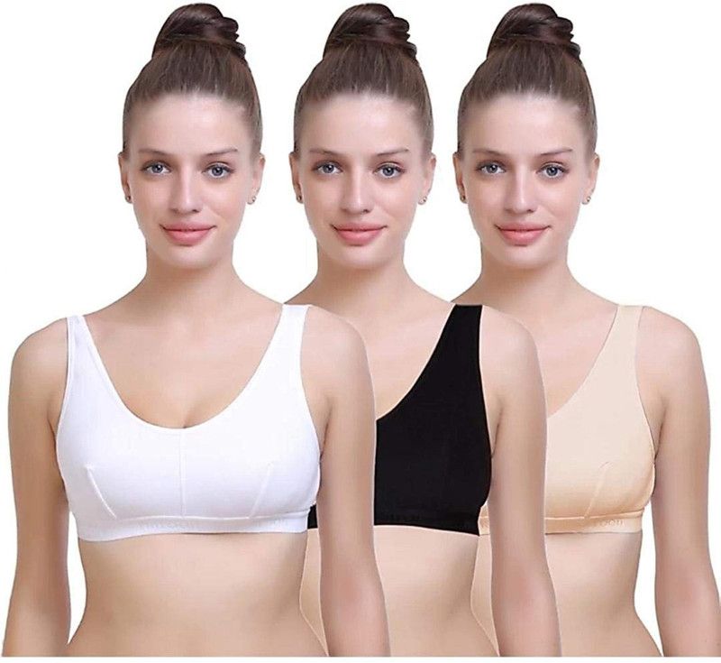 Pack of 3 Women Training/Beginners Non Padded Bra  (White, Black, Beige)