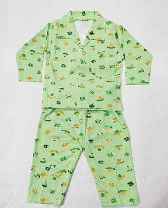 Baby Boys & Baby Girls Printed Pure Cotton Kids Nightwear  (Light Green Pack of 1)