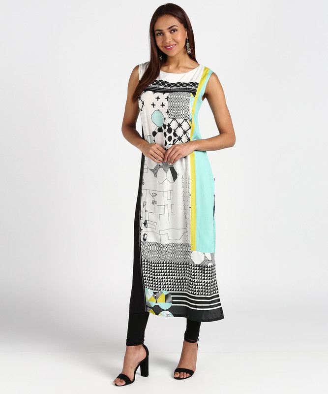 Women Printed Viscose Rayon Straight Kurta  (Black, Light Green, Yellow)