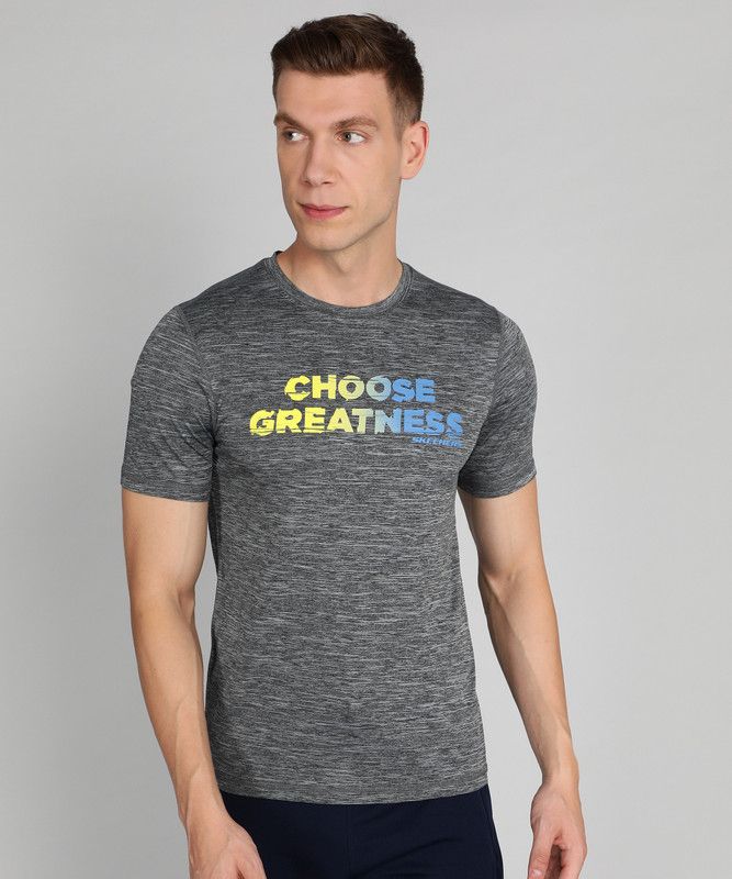 MEN'S SS KNIT GRAPHIC TEE Knits Men Printed Crew Neck Polyester Grey T-Shirt