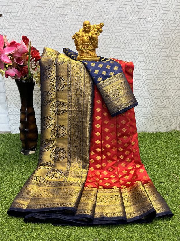 Printed Kanjivaram Jacquard, Cotton Silk Saree  (Multicolor)