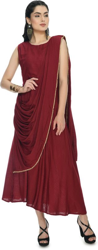 Women Solid Georgette A-line Kurta  (Maroon)
