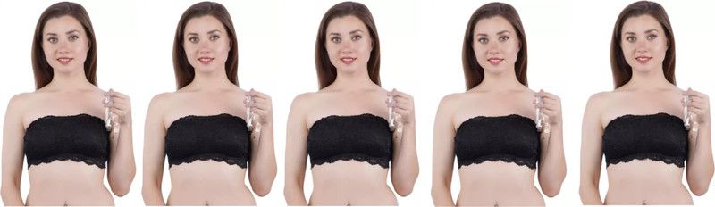Pack of 5 Women Bandeau/Tube Lightly Padded Bra  (Black)