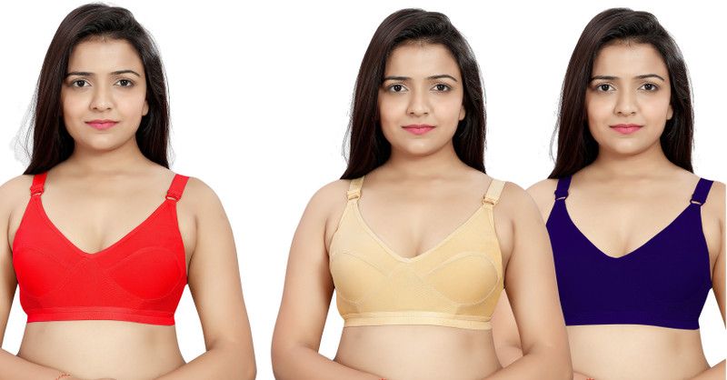 Pack of 3 Women Full Coverage Non Padded Bra  (Beige, Blue, Red)