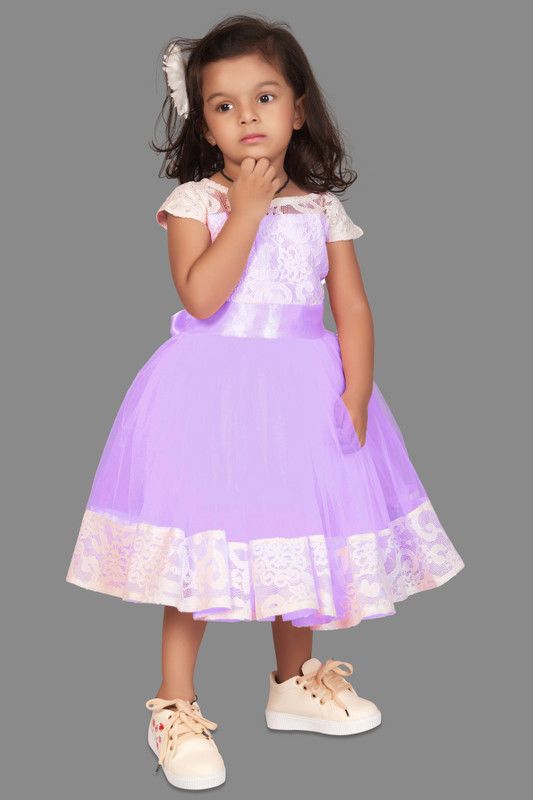 Baby Girls Calf Length Party Dress  (Purple, Short Sleeve)
