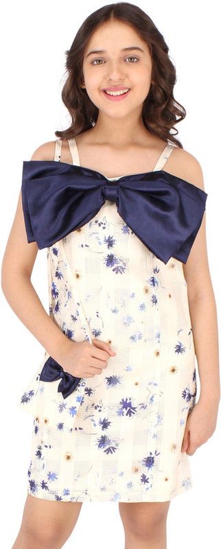 Girls Above Knee Party Dress  (Beige, Sleeveless)