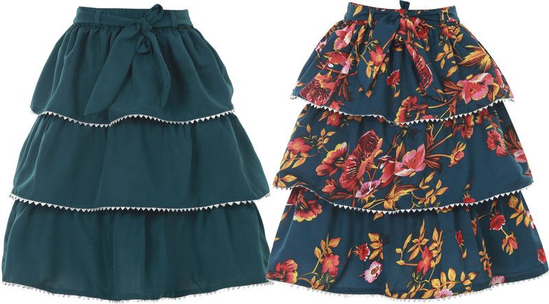 Girls Checkered Layered Light Blue Skirt