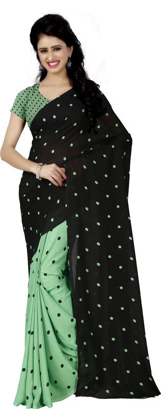 Printed Bandhani Georgette Saree  (Green, Black)