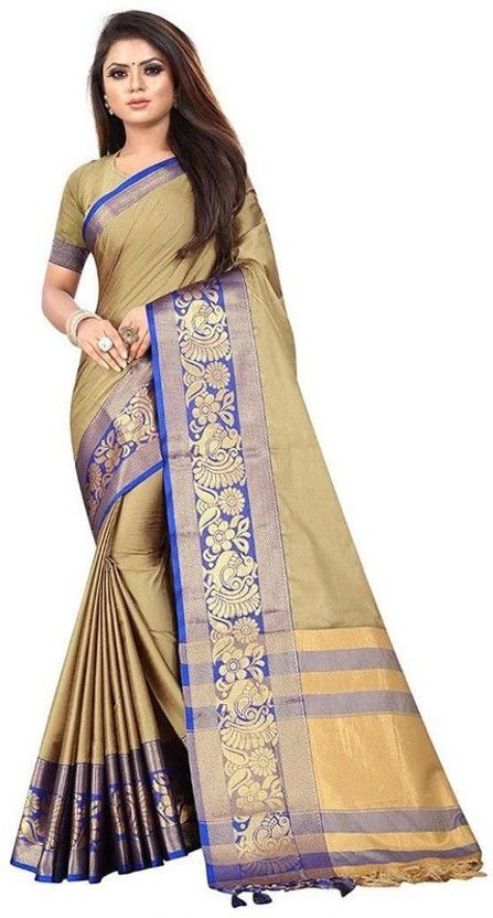 Animal Print Banarasi Pure Silk Saree  (Cream)