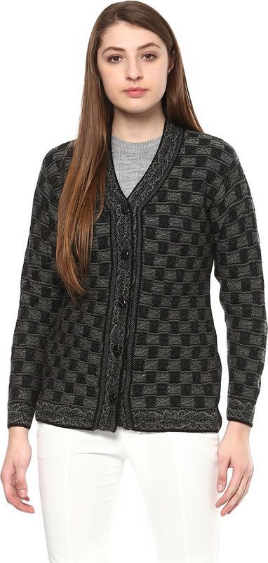Women Graphic Print V Neck Grey Sweater
