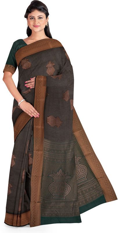 Self Design Daily Wear Cotton Silk Saree  (Brown)
