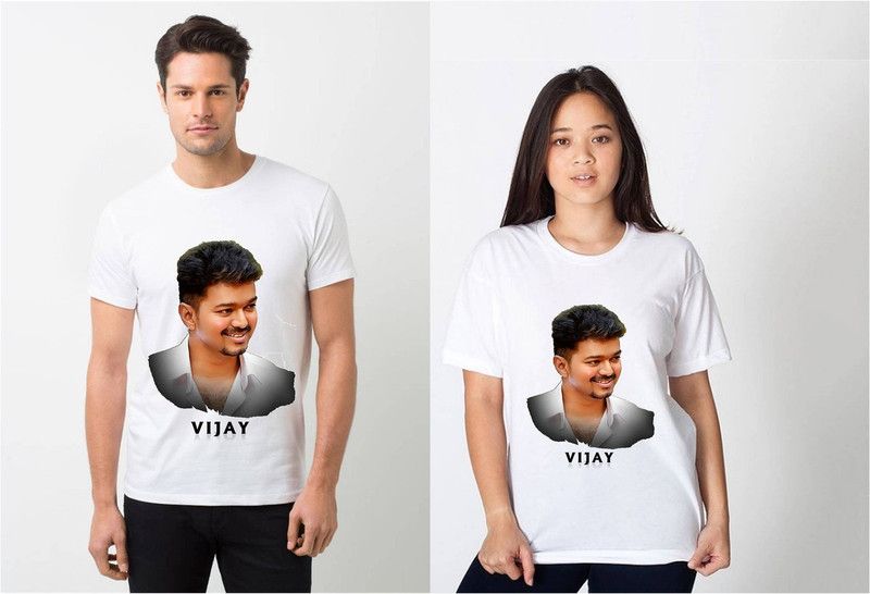 Pack of 2 Couple Solid Round Neck Polyester White T-Shirt
