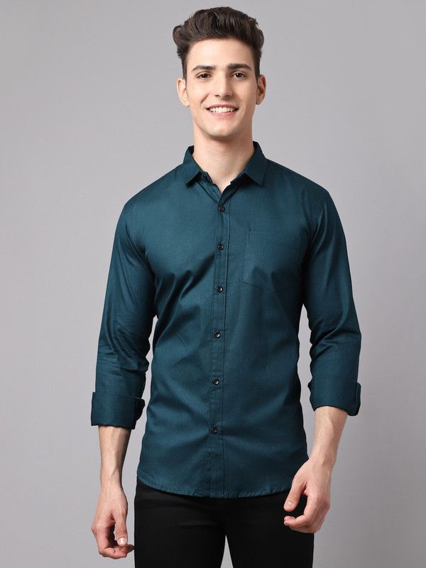 Men Regular Fit Self Design Spread Collar Casual Shirt