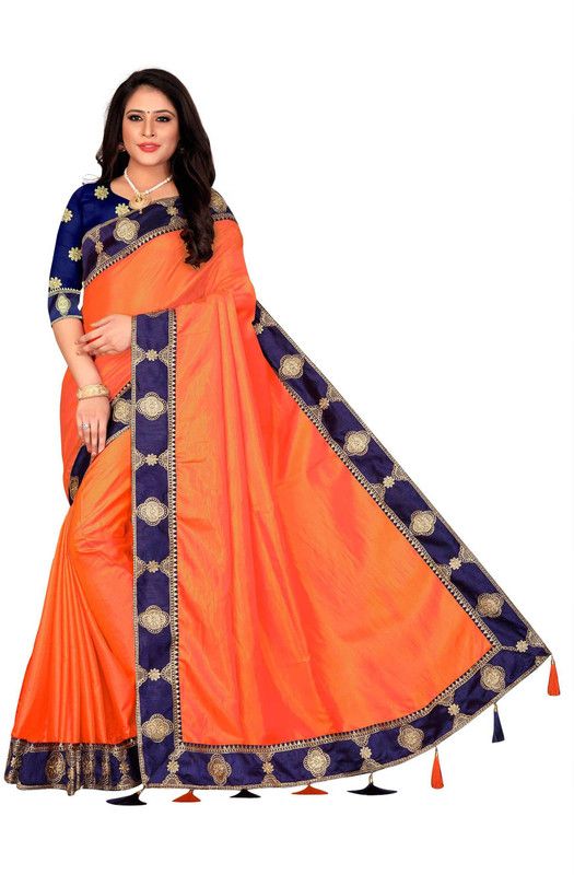 Solid/Plain Bollywood Silk Blend Saree  (Orange)