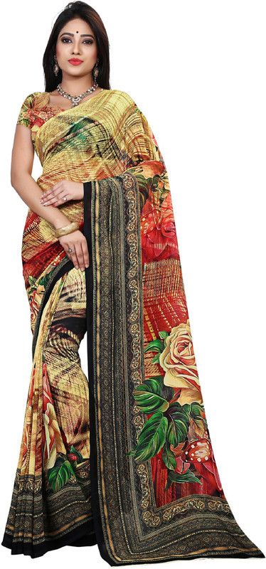 Printed, Digital Print, Graphic Print, Floral Print Bollywood Georgette Saree  (Multicolor)