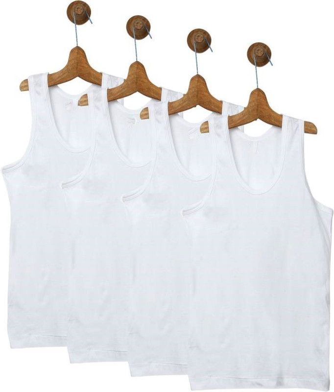 Vest For Boys Cotton  (White, Pack of 4)