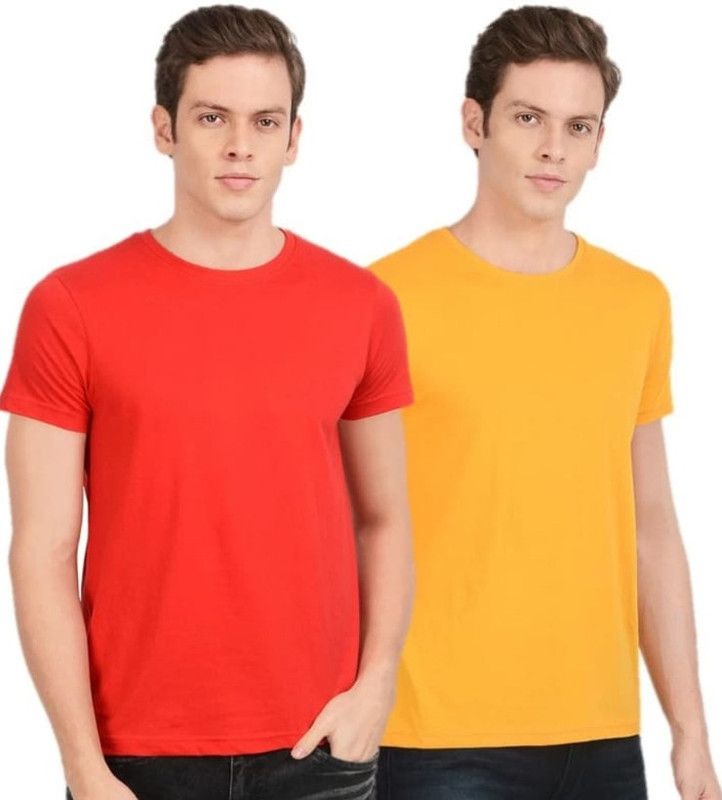 Pack of 2 Men Solid Round Neck Cotton Blend Red T-Shirt