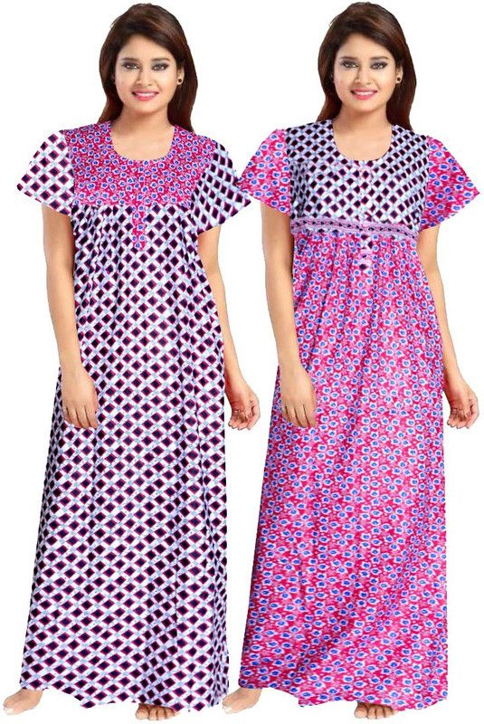 Pack of 2 Women Nighty Set  (Pink, White)
