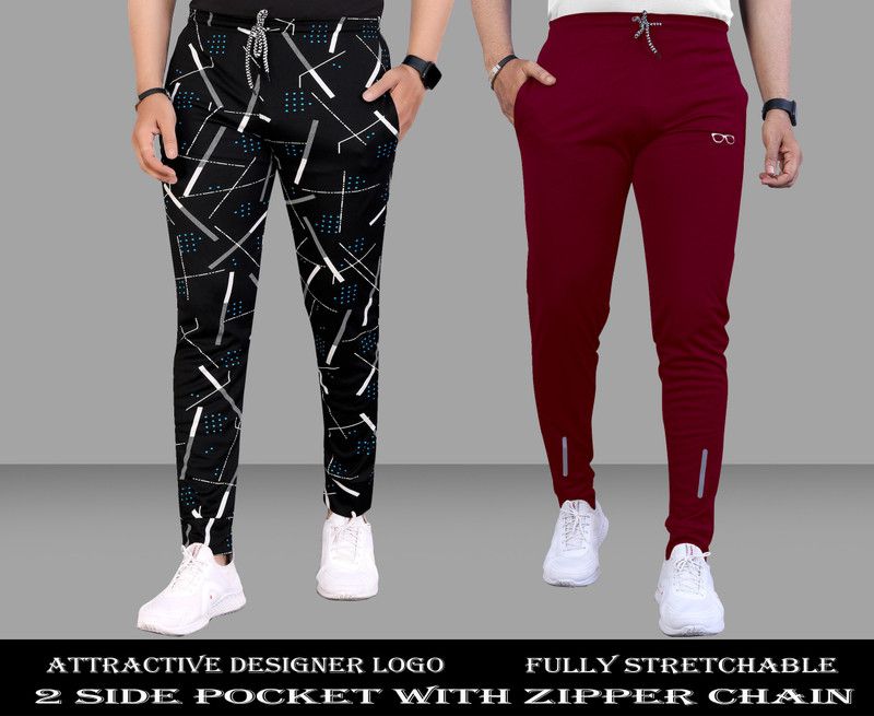 Pack of 2 Men Printed Multicolor Track Pants