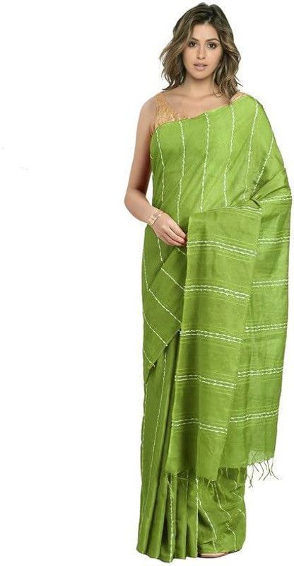 Striped Bhagalpuri Art Silk Saree  (Green)
