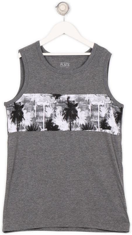 Girls Printed Polycotton T Shirt  (Grey, Pack of 1)
