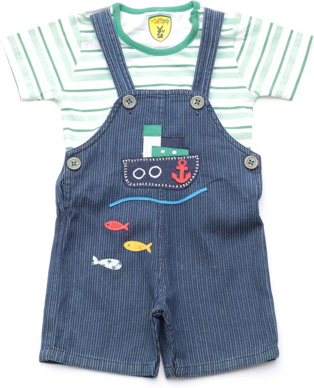 Dungaree For Boys & Girls Casual Striped Pure Cotton  (Green, Pack of 1)
