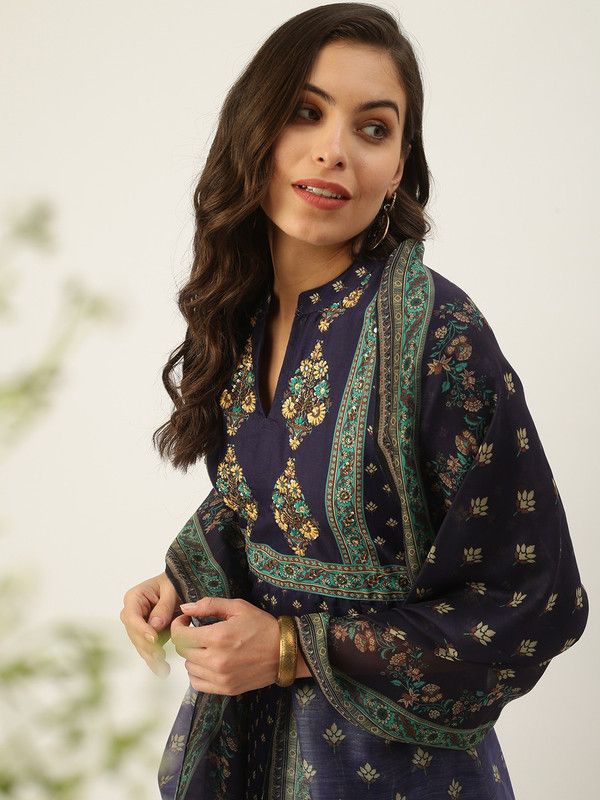 Pack of 3 Women Printed Polyester Anarkali Kurta  (Purple)