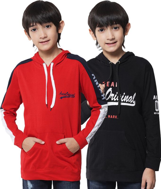 Boys Printed Cotton Blend T Shirt  (Black, Pack of 2)