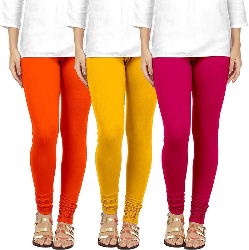 iShop Churidar Ethnic Wear Legging  (Pink, Orange, Yellow, Solid)