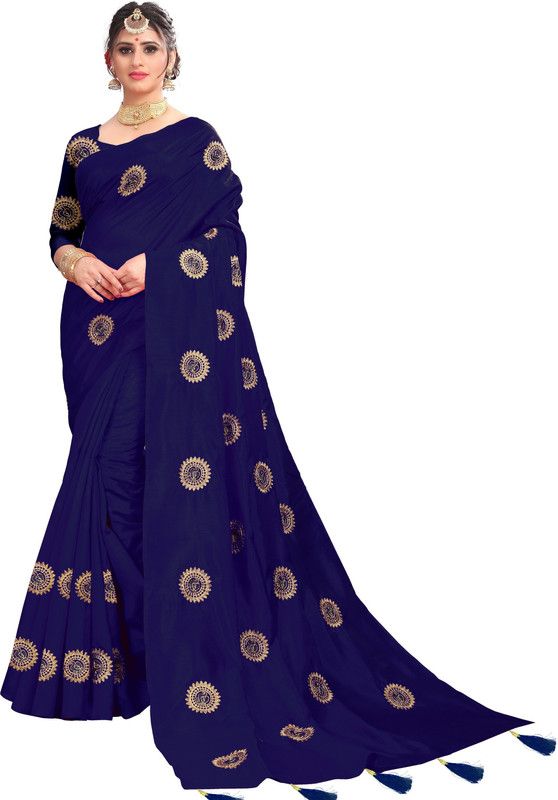 Embroidered Bollywood Cotton Silk Saree  (Blue)