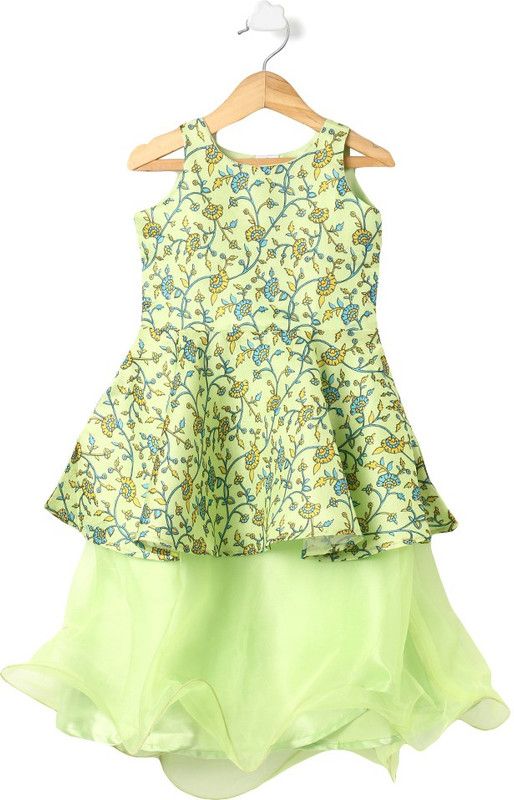 Girls Lehenga Choli Ethnic Wear Floral Print Lehenga Choli  (Green, Pack of 1)