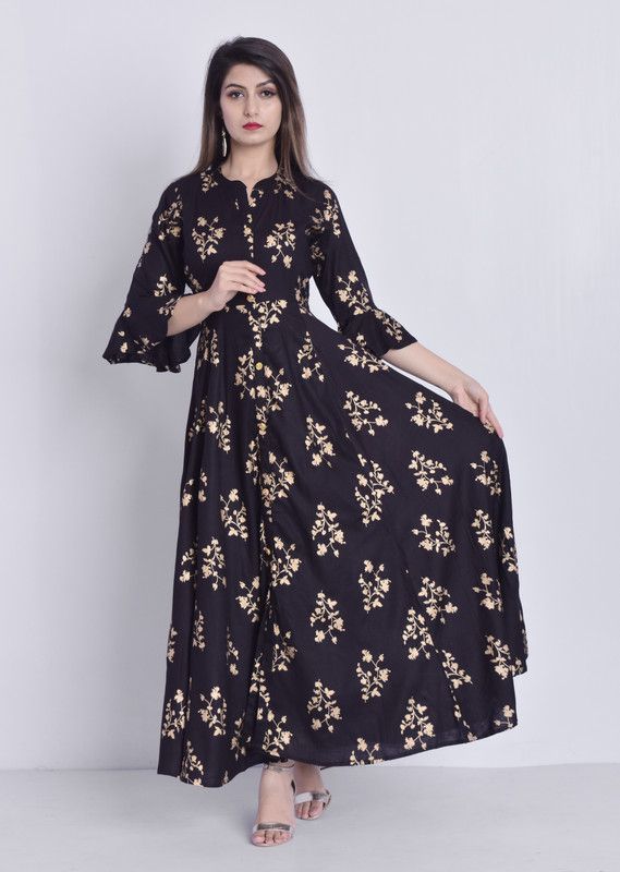 Women Ethnic Dress Gold, Black Dress