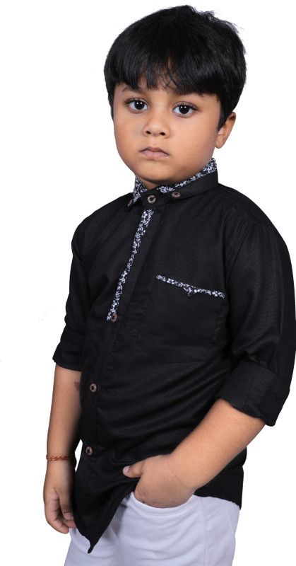 Boys Printed Casual Black Shirt
