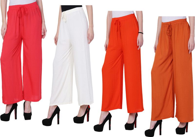 Women Regular Fit Red, White, Orange Cotton Blend Trousers