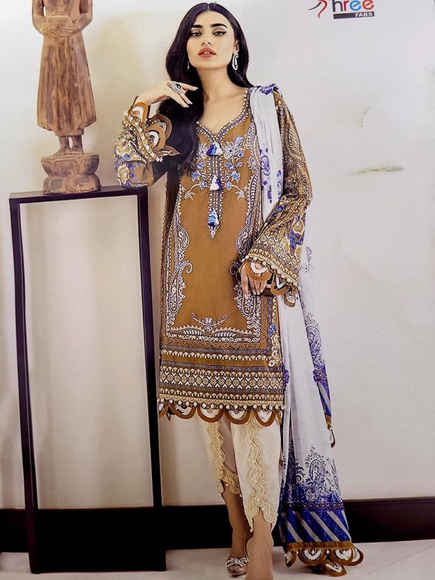 Unstitched Pure Cotton Salwar Suit Material Embellished
