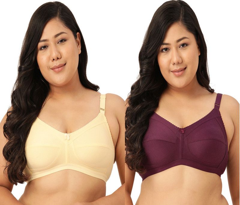 Pack of 2 Women Full Coverage Non Padded Bra  (Beige, Purple)